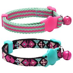 Blueberry Pet Pack of 2 Adjustable Breakaway Cat Collars with Geometric Design in Warm and Low-bright Colors