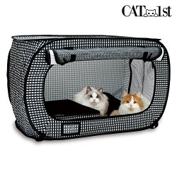 Cat1st Portable Pop Open Cat Cage/travel/drive/cage/emergency/light Weight (Black)