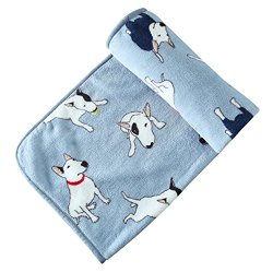 Creation Core Adorable Cartoon Pet Blanket Super Soft Fleece Cat Dog Blanket Mat 29.9″ x 37.8″, Bull Terrier Blue