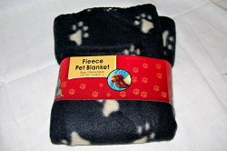 Fleece Pet Blanket with Paw Print Design – Black with Tan Paws