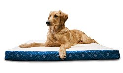 Furhaven Pet NAP Sherpa and Paw Décor Print Deluxe Orthopedic Dog or Cat Pet Bed, Jumbo, Twilight Blue