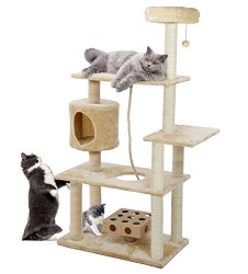 Furhaven Pet Tiger Tough Cat Tree Deluxe Playground Tower, 27.5 x 16 x 55″”, Cream