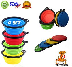 Mr. Peanut’s Premium Pop-Up Collapsible Design Travel Bowls * Set of 4 * Portable Feeding & Water Bowl for Dog, Cat & Hikers * Pack in 4 Colors * BPA Free – FDA Approved