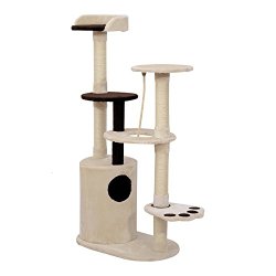 Pawhut 55″ Cat Tree Scratching Post Condo Furniture – Beige/Brown