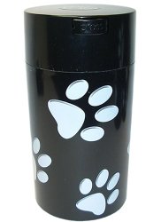Pawvac 12 Ounce Vacuum Sealed Pet Food Storage Container; Black Cap & Body/White Paws