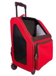 Petote Rio Pet Carrier Bag on Wheels, Tan Trim/Red