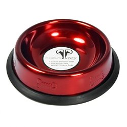 Platinum Pets 1 Cup Embossed Non-Tip Stainless Steel Cat Bowl, Candy Red