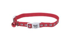 Reflective Safe Cat collar – Red w/ Paw Prints