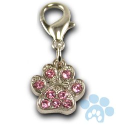 Rhinestone Bling Clip-on Paw Collar Charm Pink with Lobster Clasp