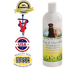Spring Pet Aloe and Oatmeal Shampoo for Dogs and Cats ~ 16 Oz Veterinary Hypoallergenic Formula Made in USA
