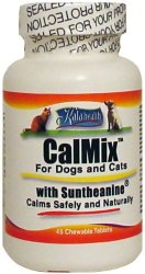 Kala Health – Calmix for Dogs and Cats – Contains L-Theanine (Suntheanine), Valerian Powder, Taurine and other Calming Ingredients- This Natural Supplement Helps Calm Nervous Pets, Reduces Stress and Anxiety thereby Promoting Relaxation and Calming Behavior – Available as 45 Chewable Treat-Like Tablets. FREE SHIPPING!