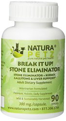 Natura Petz Break It Up! Stone Eliminator (All Types), Kidney, Gallstone and Liver Support for Adult Pets, 90 Capsules, 300mg Per Capsule