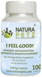 Natura Petz I Feel Good! Immune, Inflammation, Arthritis and Digestive Support for Pets, 100 Capsules Extract, 150mg Per capsule
