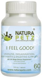 Natura Petz I Feel Good! Immune, Inflammation, Arthritis and Digestive Support for Pets, 60 Capsules Extract, 150mg Per capsule