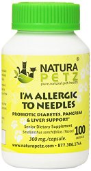 Natura Petz I’m Allergic to Needles Probiotic Diabetes, Pancreas, Liver and Insulin Resistance Support for Senior Pets, 100 Capsules, 300mg Per Capsule