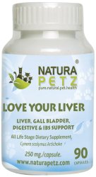 Natura Petz Love Your Liver, Detox, Gall Bladder, Digestive and Irritable Bowel Syndrome Support Pet Supplement, 90 Capsules, 250mg Per Capsule