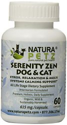 Natura Petz Serenity Zen Dog and Cat Stress, Relaxation and Multi-Systems Calming Support for Pets, 60 Capsules, 615mg Per Capsule