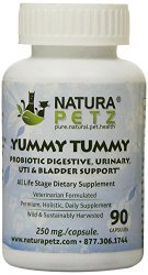 Natura Petz Yummy Tummy Probiotic Digestive, Urinary, Urinary Tract Infection and Bladder Support Pet Supplement, 90 Capsules, 250mg Per Capsule