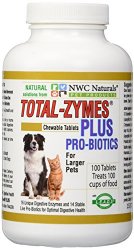 NWC Naturals Total-Zymes Plus – 100 Tablets (1 tablet treats 1 cup of pet food) Enzymes and Probiotics for larger Dogs and Cats