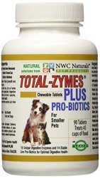 NWC Naturals Total-Zymes Plus – 90 Tablets (1 tablet treats 1/2 cup of pet food) Enzymes and Probiotics for smaller Dogs and Cats