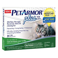 PetArmor 3 Count Plus for Cats Flea and Tick Squeeze-On, 1.5 lb.