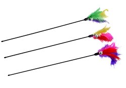3 cat toys color vary feather teaser and exerciser wand for cat and kitten