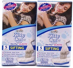 Alfapet Kitty Cat Sta-put Elastic Sifting Litter Box Liners Jumbo Size 5 Count (2-Pack/Boxes)
