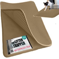 Cat Litter Trapper. Brown/Tan. EZ Clean. EXCLUSIVE Urine/Waterproof Layer ONLY by iPrimio. Soft & light. XL Size 30×23 inches. Urine pad Feature. (Patent Pending)