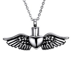 HooAMI Cremation Jewelry Heart Angel Wings Memorial Urn Necklace Ashes Keepsake Pendant