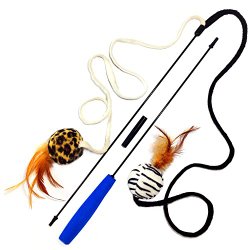 Pet Fit For Life 2 Ball Feather Teaser and Exerciser For Cat and Kitten – Cat Toy Interactive Cat Wand