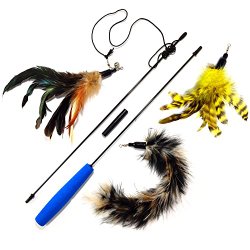 Pet Fit For Life 2 Feathers and 1 Soft Teaser/Exerciser Combo For Your Cat and Kitten – Cat Toy Interactive Cat Wand