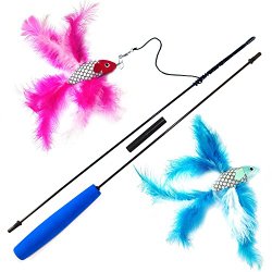 Pet Fit For Life 2 Fish and Feather Teaser and Exerciser For Cat and Kitten – Cat Toy Interactive Cat Wand