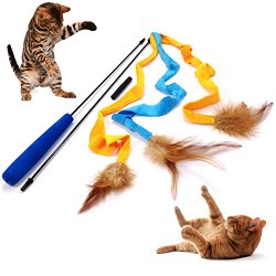 Pet Fit For Life 3 Soft Strands with Feathers Teaser and Exerciser For Cat and Kitten – Cat Toy Interactive Cat Wand