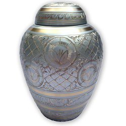 Small Silver Color Radiance Series Pet Urn and Memorial – For Dogs, Cats and other pets. Accomodates Pets up to 40 Pounds