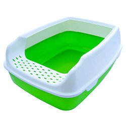 Two Meows Cat Litter Box with Kitty Litter Scatter Control High-sided Lid – Fun Bright Green Color