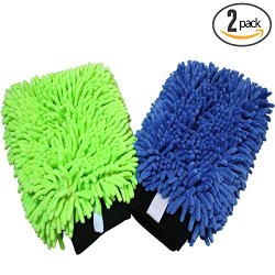 (2-Pack) **SPECIAL SALE** THE RAG COMPANY Premium Microfiber Chenille Knobby Scratch-Free Wash Mitts, One Royal Blue and One Lime Green