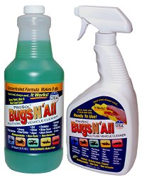 Bugs N All – Professional Strength Multi Surface Vehicle Cleaner. 1qt. Concentrate Makes 8 Quarts. Includes an EMPTY 1 Qt. Spray Bottle – Safe on Wax, Clear Coat, Paint, Decals and on all Surfaces.