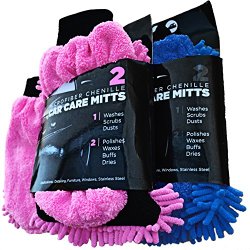 Car Wash Mitt & Duster – Deluxe Car Accessories Gift Set (2 Pink Mitts)