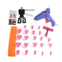 HIYI PDR 33pcs Paintless Dent Repair Kits Glue Puller Slide Hammer -Dent Lifter -Tabs -Glue Gun Stricks- Tap Down Tool