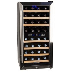 Koldfront 32 Bottle Free Standing Dual Zone Wine Cooler – Black and Stainless Steel