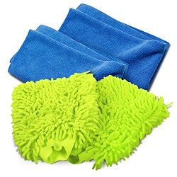 Wash Mitt and Microfiber Towel Set – 2 Car Wash Mitts and 2 Microfiber Towels