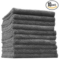 (10-Pack) THE RAG COMPANY 16 in. x 16 in. Professional Edgeless 70/30 Blend 420 GSM Dual-Pile Plush Microfiber Auto Detailing Towels “Creature Edgeless” (Grey)