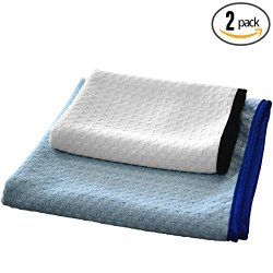(2-Pack) THE RAG COMPANY “Dry Me A River” 20 in. x 40 in. & 16 in. x 24 in. Professional Korean 70/30 Microfiber Waffle-Weave Drying & Detailing Towels With Silky Soft Satin Edges
