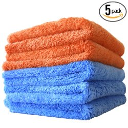 (5-Pack) THE RAG COMPANY 16 in. x 16 in. Eagle Edgeless Mix Pack (3 Blue, 2 Orange) Professional Korean 70/30 Super Plush 480gsm Microfiber Detailing Towels