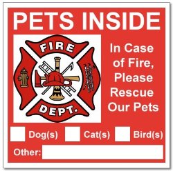 6 Pets Inside Red Safety Alert Warning Window Door Stickers; In Fire or Emergency They Notify Rescue Personnel to Save Pet