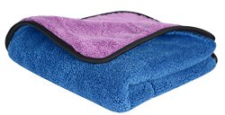 720gsm Ultra Thick Plush Microfiber Car Cleaning Towels Buffing Cloths Super Absorbent Drying Auto Datailing Towel (16″x16″, Blue/Purple)