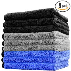 (9-Pack) THE RAG COMPANY 16 in. x 16 in. Professional 70/30 Blend 420 GSM Dual-Pile Plush Microfiber Auto Detailing Towels – Spectrum 420 DARK PACK