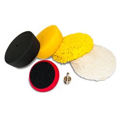 AES Industries 76400 Premium 6pc 3″ Mini Buffing and Polishing Pad Detailing Kit with 1/4″ Drill Adapter