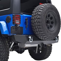 E-Autogrilles 51-0310 07-16 Jeep Wrangler JK Heavy Duty Rock Crawler Rear Bumper With 2” Hitch Receiver-Textured Black
