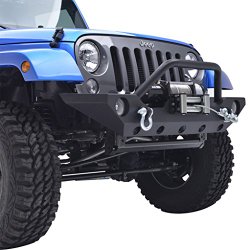 E-Autogrilles 51-0328 07-16 Jeep Wrangler JK Front Bumper with OE Fog Light Hole and Winch Mount Plate-Black Textured